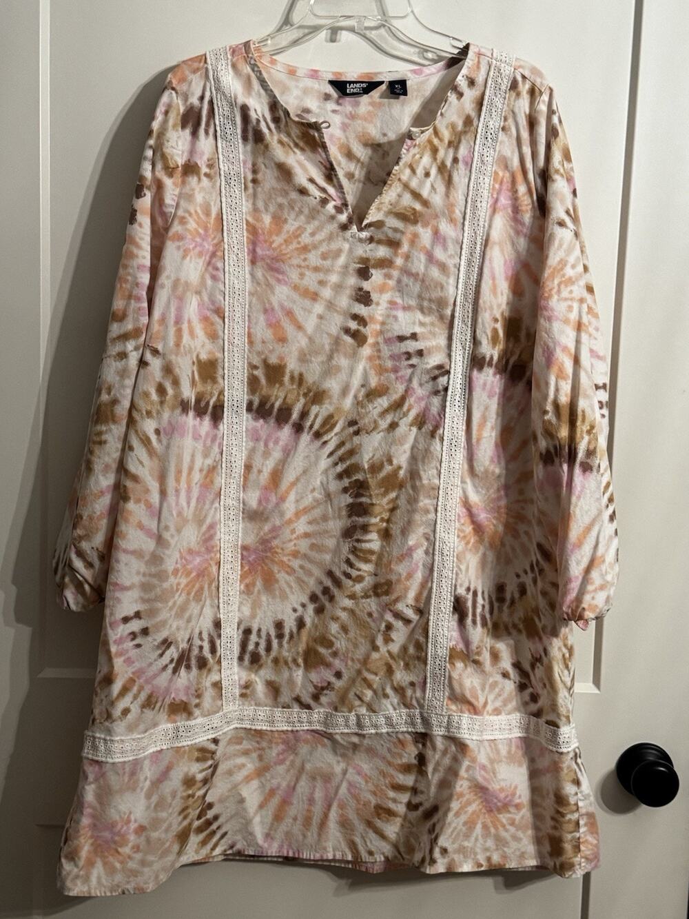 Lands' End Cotton Long Sleeve Tie-Dye Dress Nap Dress Tunic LagenLook Sz XL